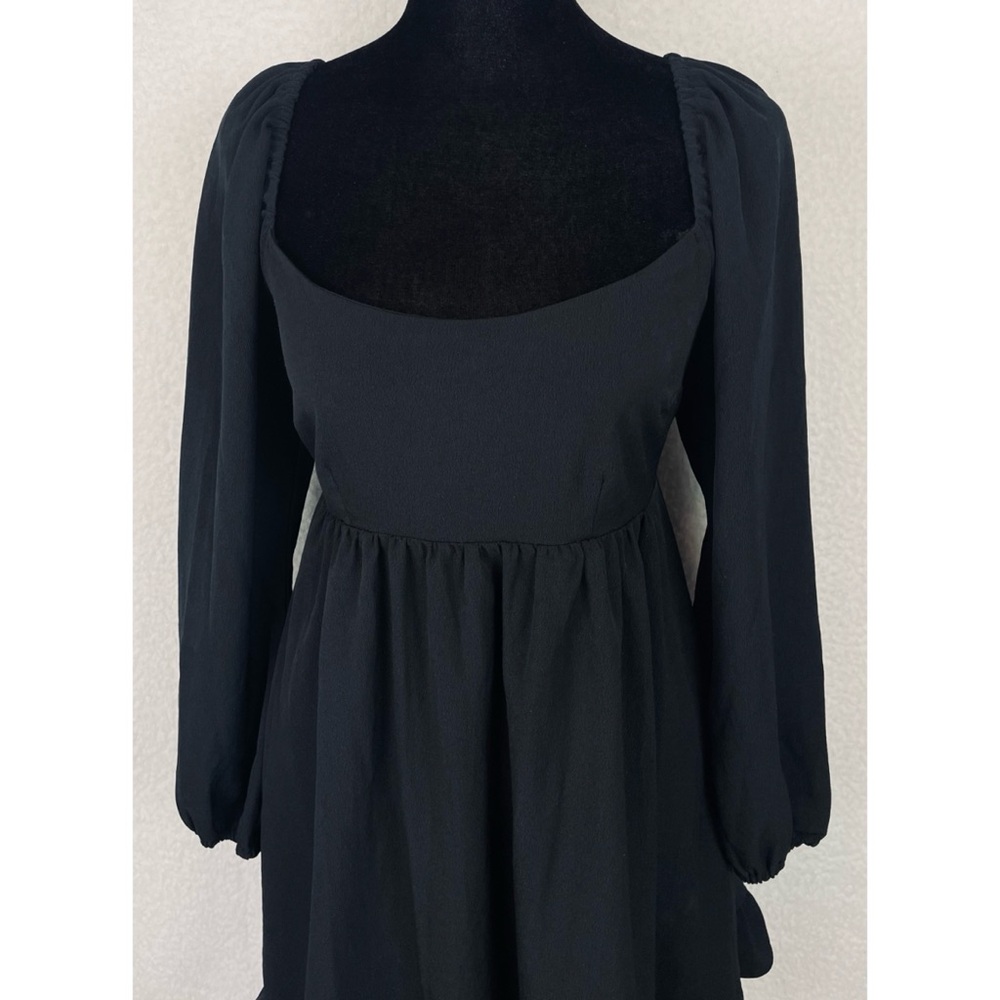 ABERCROMBIE & FITCH • Black Ruffle-Trim Long Sleeve Babydoll Mini Dress, SP - Picture 2 of 16